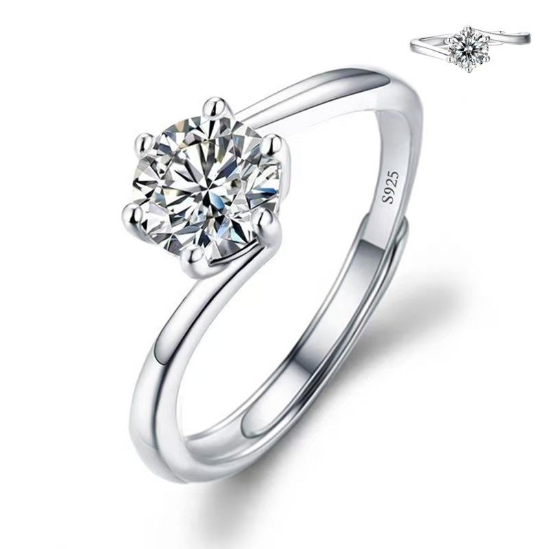 Fashion Women's Jewelry Ring Imitation 925 Moissanite Copper Ring Wedding Engagement Props Adjustable Diamond Zircon Ring