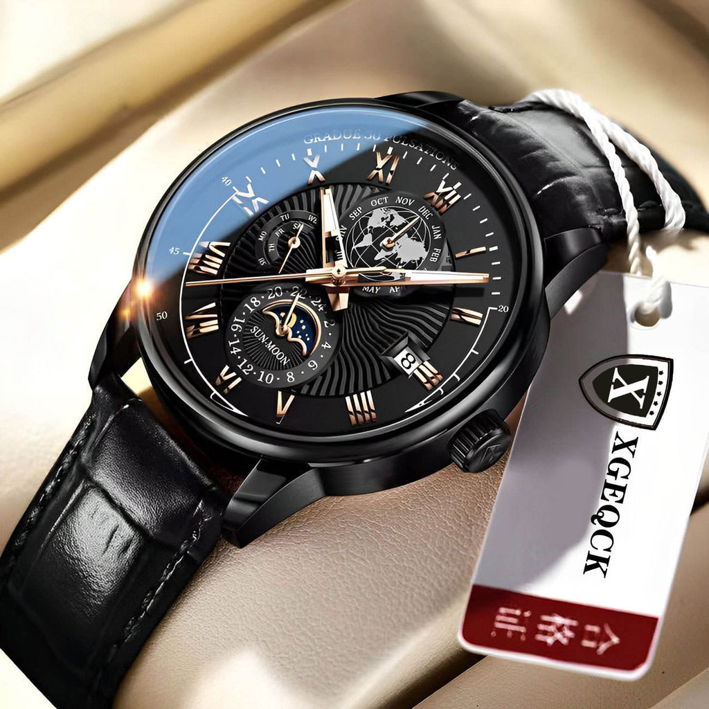 Men's Waterproof Luminous Device Genuine Leather Belt Quartz Watch Genuine Business Watch