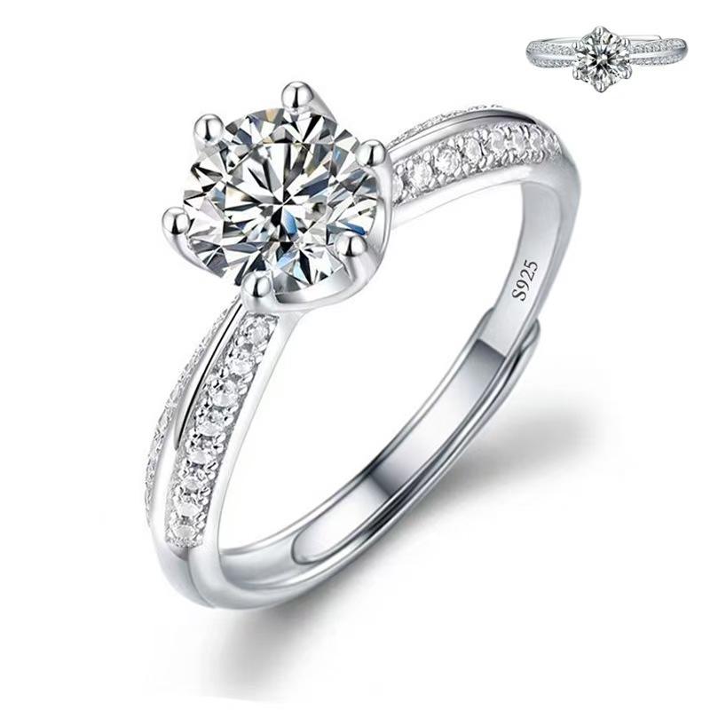 Fashion Women's Jewelry Ring Imitation 925 Moissanite Copper Ring Wedding Engagement Props Adjustable Diamond Zircon Ring