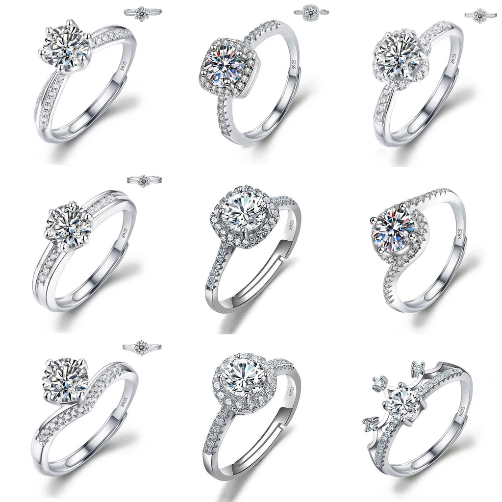 Fashion Women's Jewelry Ring Imitation 925 Moissanite Copper Ring Wedding Engagement Props Adjustable Diamond Zircon Ring