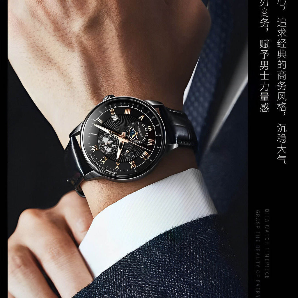 Men's Waterproof Luminous Device Genuine Leather Belt Quartz Watch Genuine Business Watch