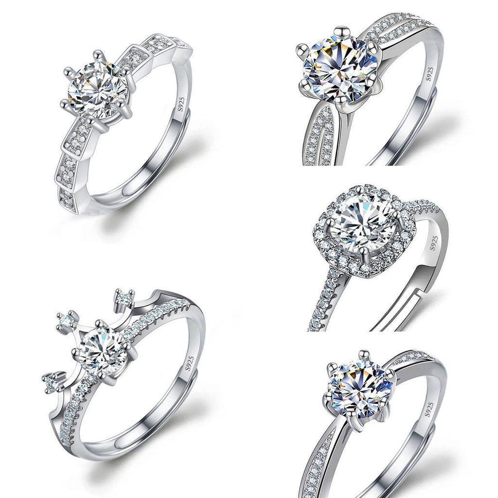 Fashion Women's Jewelry Ring Imitation 925 Moissanite Copper Ring Wedding Engagement Props Adjustable Diamond Zircon Ring