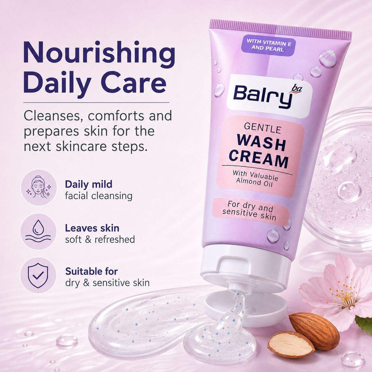 Balry Vitamin E Hydrating Facial Cleanser 150ml Gentle Cream Herbal Face Wash for Dry Sensitive Skin Wholesale